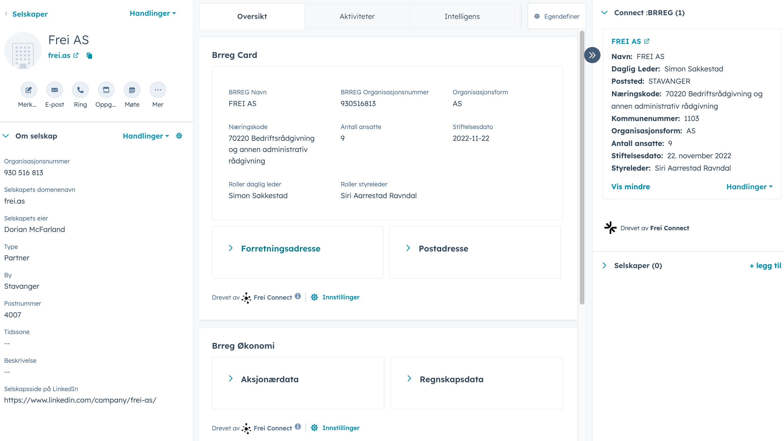 Connect :BRREG korter på selskapsvisning